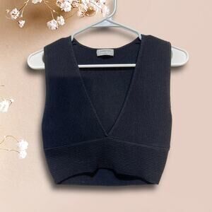 Babaton Women’s Ribbed Knit Black Crop Top Size S – Excellent Condition